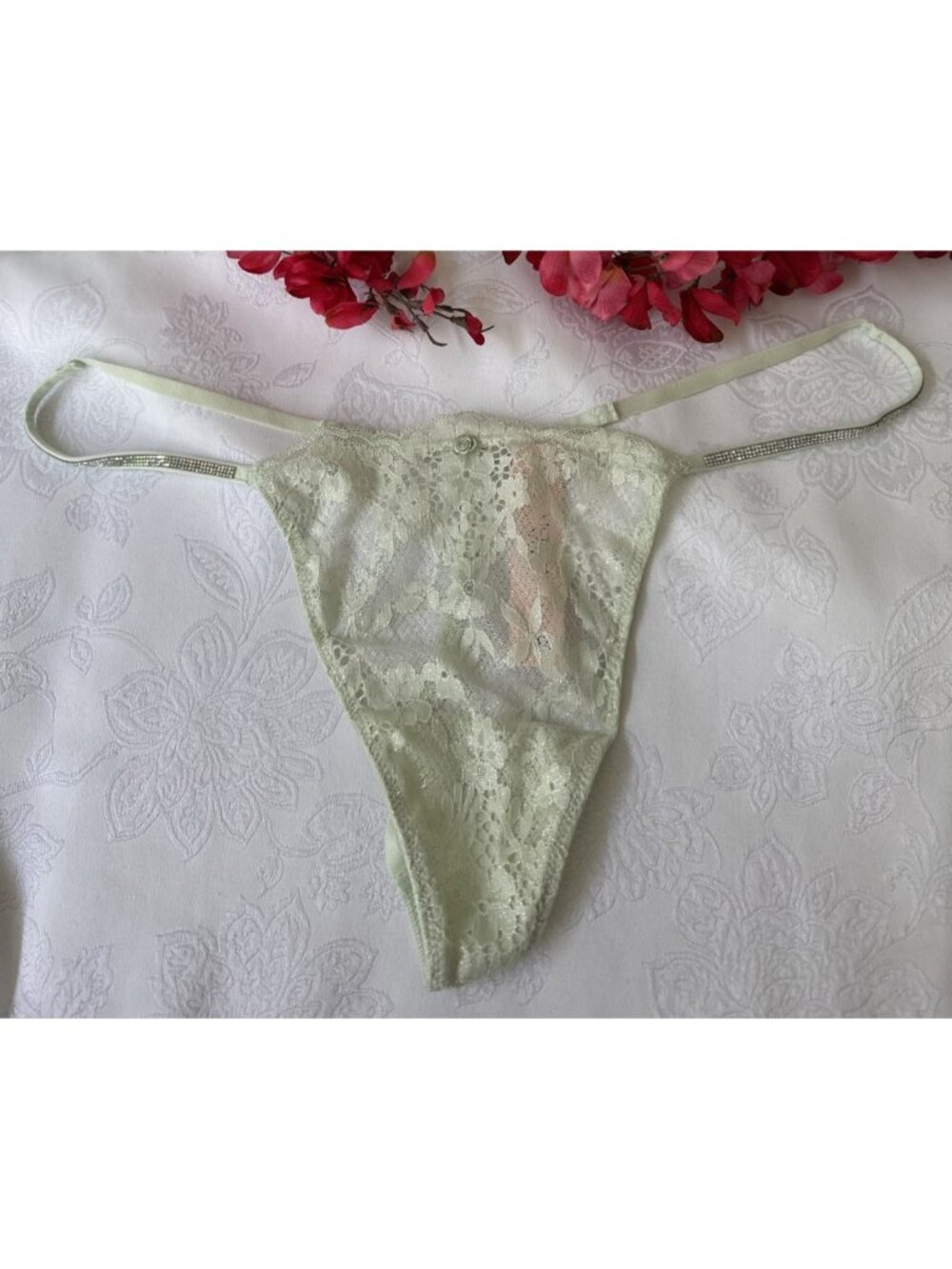 VICTORIA'S SECRET XL DREAM ANGELS RHINESTONE ICE BLUE STRAPPY THONG PANTIES NWT